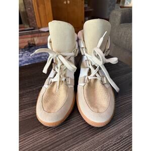 Sandro High Top Two-Tone Cream and White Suede and Leather Sneakers Sz. 40